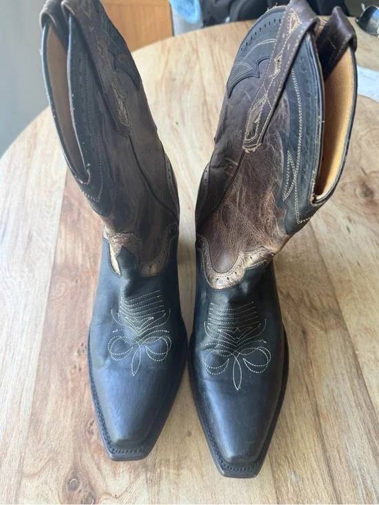Two-Tone Leather Cowboy Boots - Brown & Black - Picture 5 of 5
